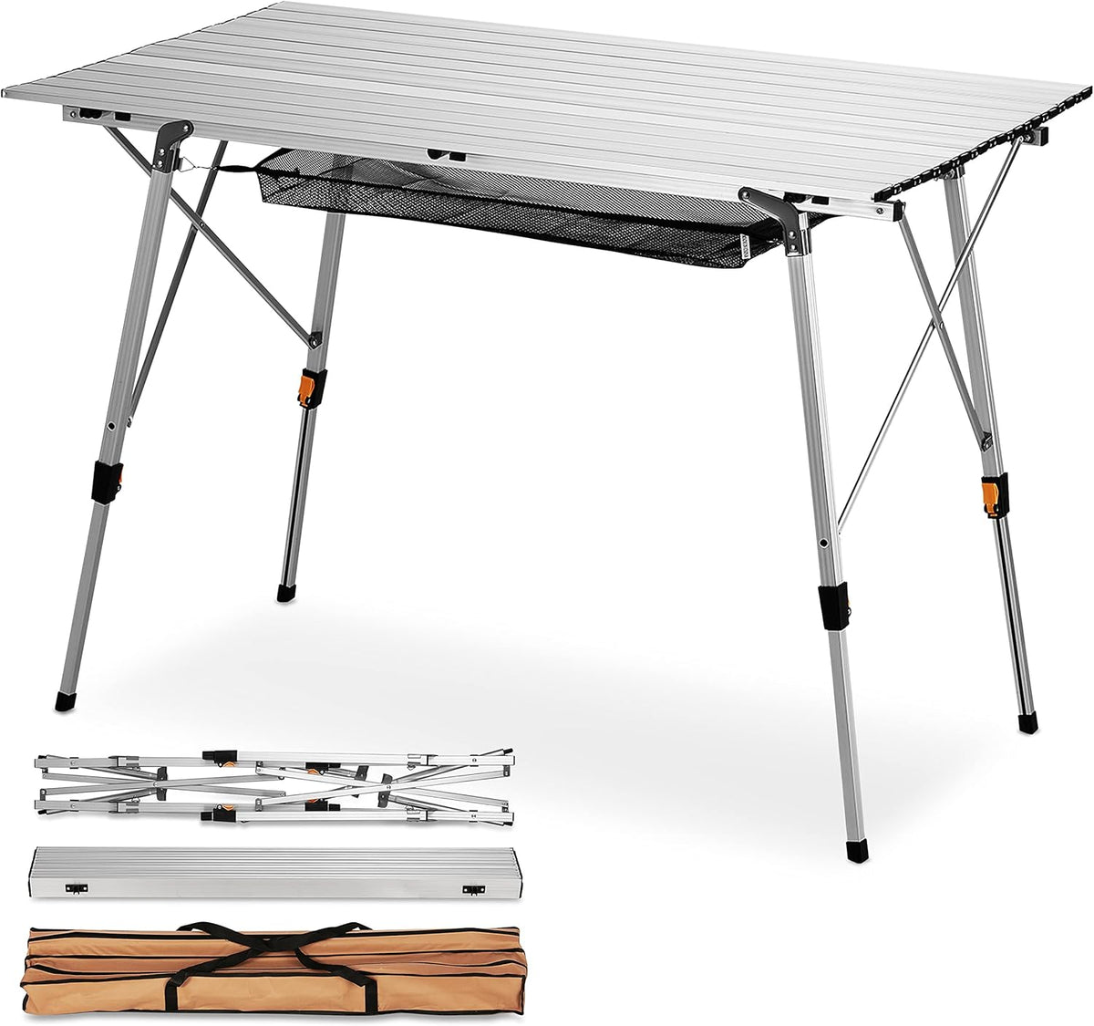 Folding Camping Table with Aluminum Legs Adjustable Height Roll Up Table with Mesh Layer S659