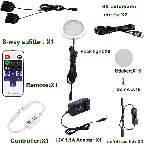 Black 8 Pack LED Puck Lights with RF Wireless Remote Control E867593