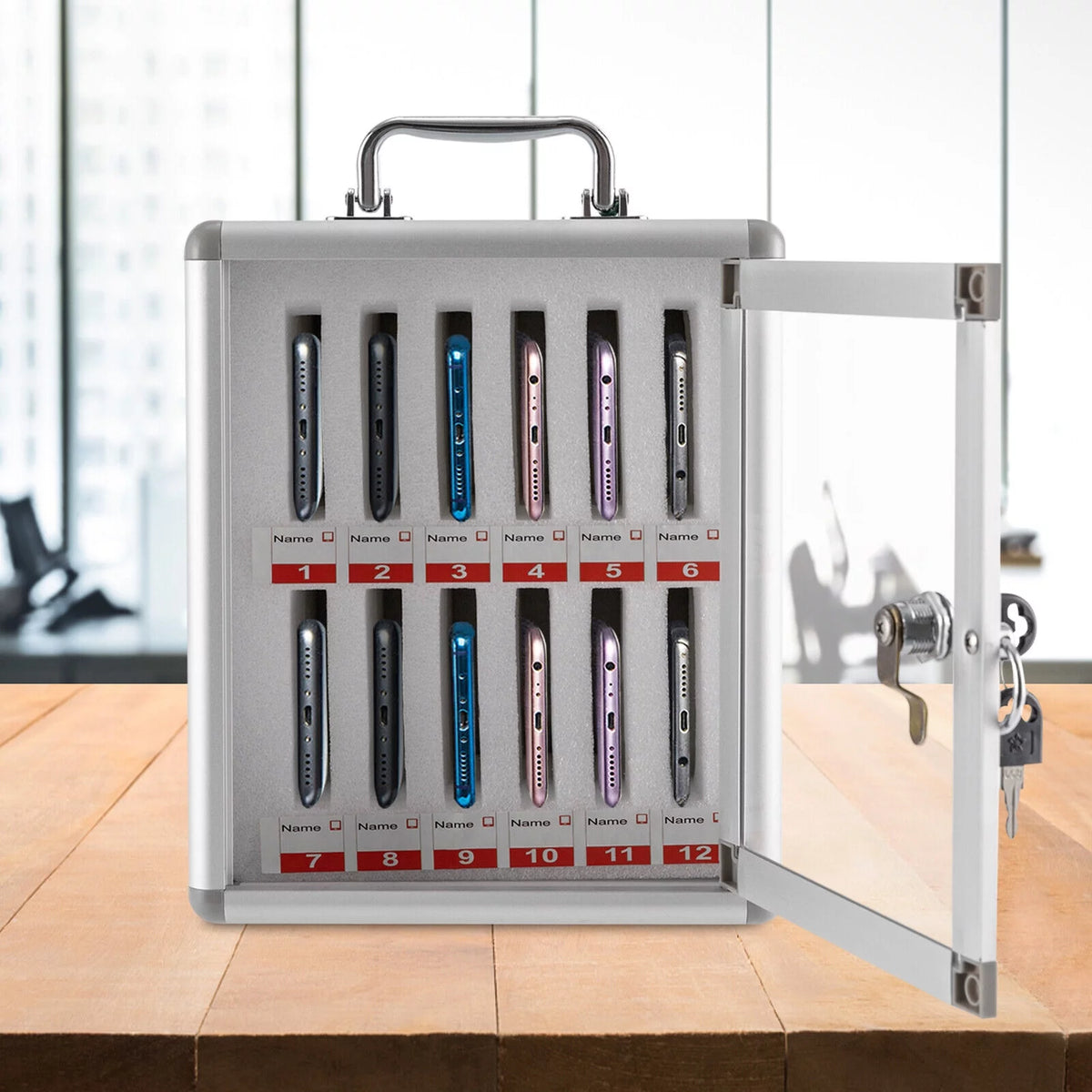 12 Slot Aluminum Alloy Cell Phones Storage Cabinet with Lock R660250