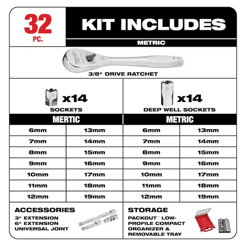 3/8 in. Drive Metric Ratchet and Socket Mechanics Tool Set 40-Piece A792