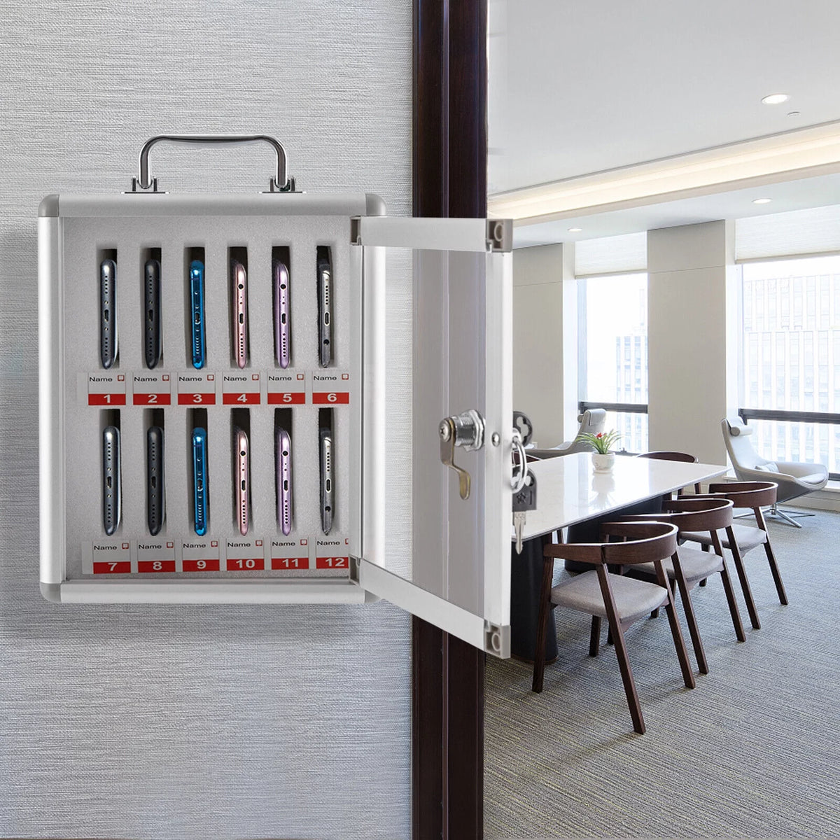 12 Slot Aluminum Alloy Cell Phones Storage Cabinet with Lock R660250