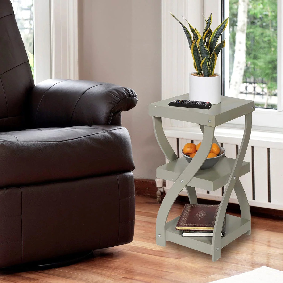 Gray 3 Tier Wooden Side Table with Shelves M46592