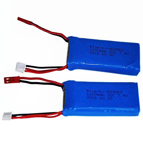 2 Pack 7.4V 1200mAH Lipo Battery Pack with JST Plug and Charger B69952
