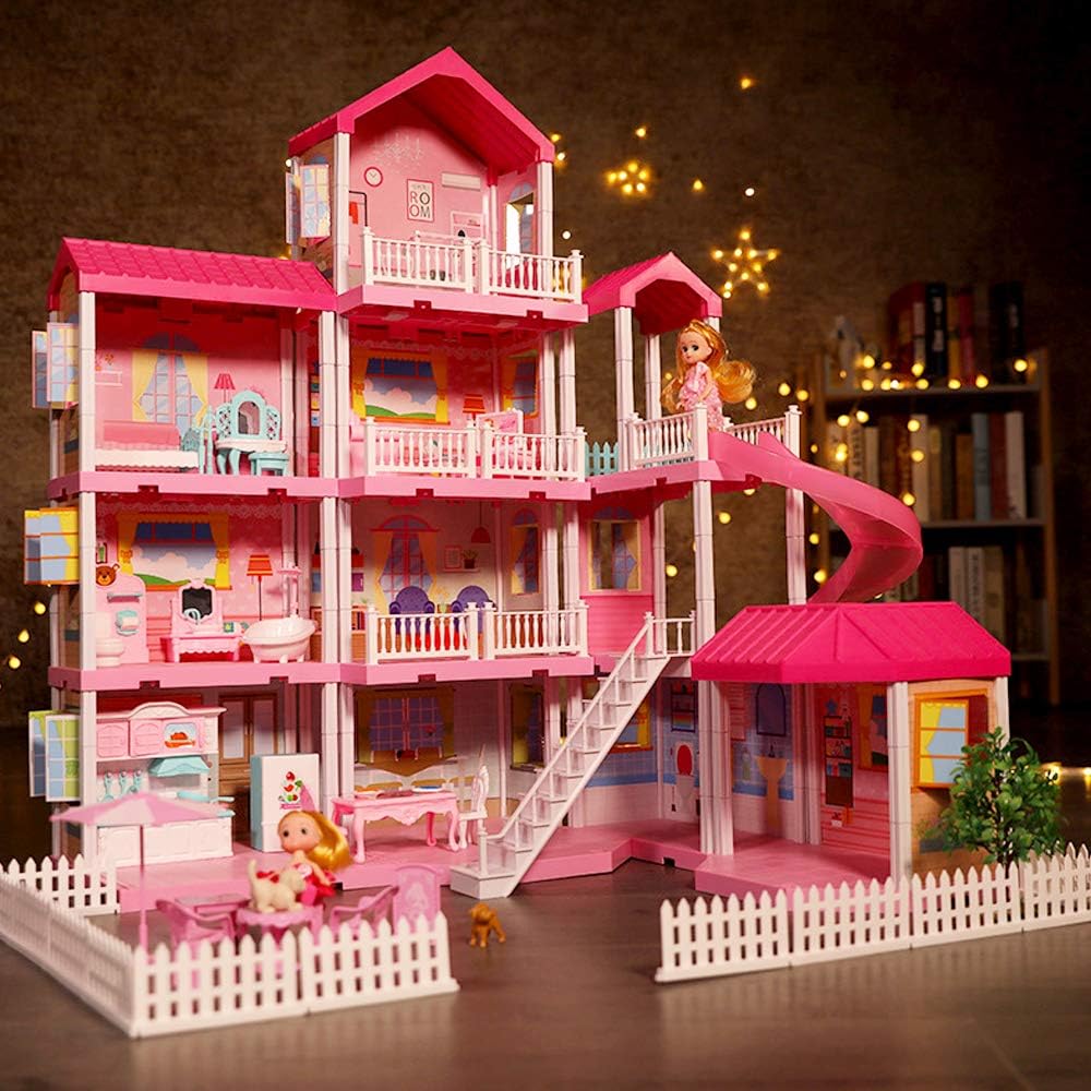 Dollhouse with Furniture and Dolls 1:12 Scale Toy Playset Z418