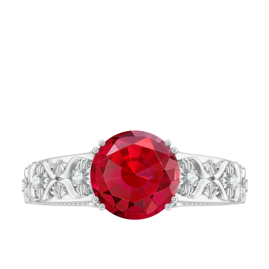 2.5 CT Lab Created Ruby and Moissanite Engagement Ring in Gold, 925 Sterling Silver L7915