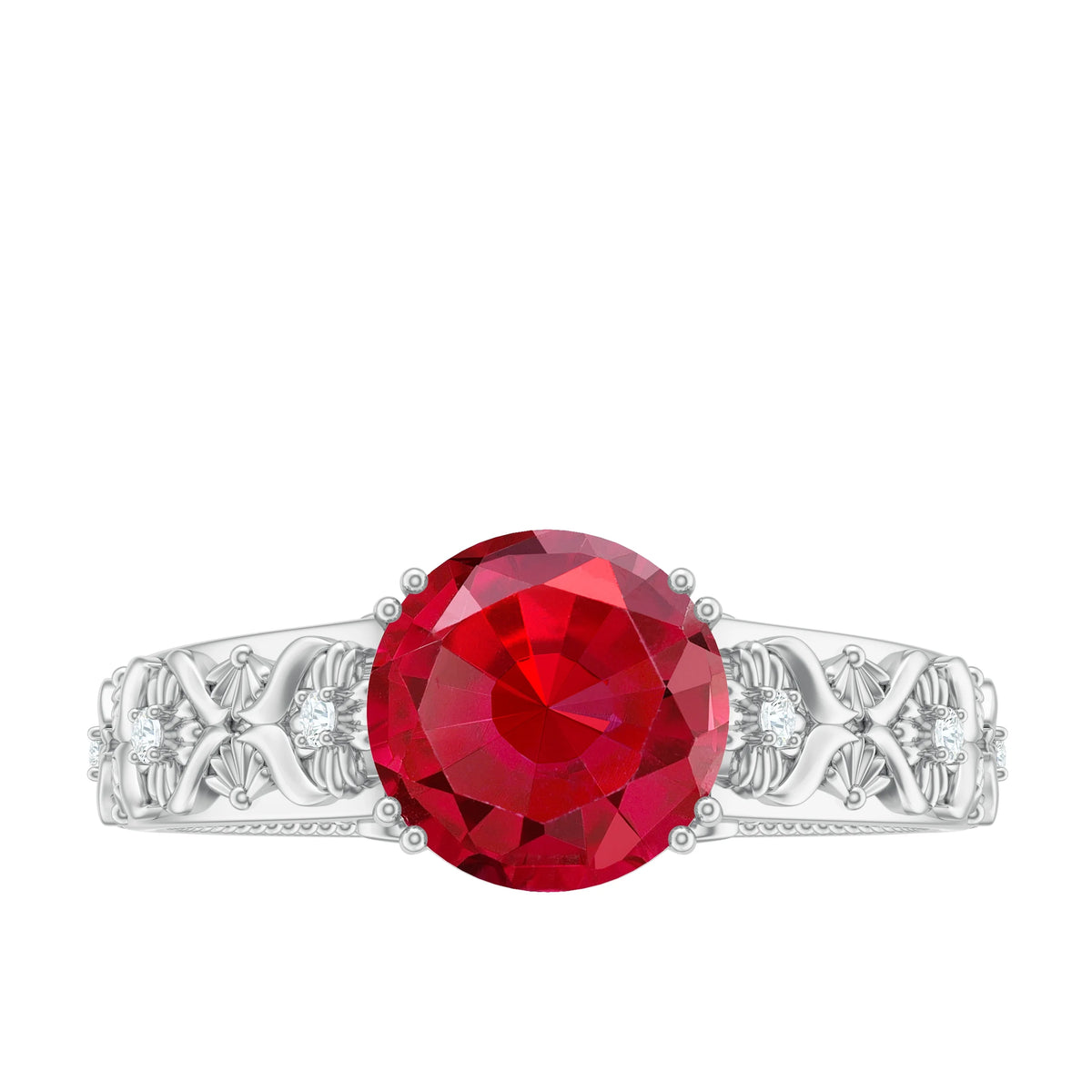 2.5 CT Lab Created Ruby and Moissanite Engagement Ring in Gold, 925 Sterling Silver L7915