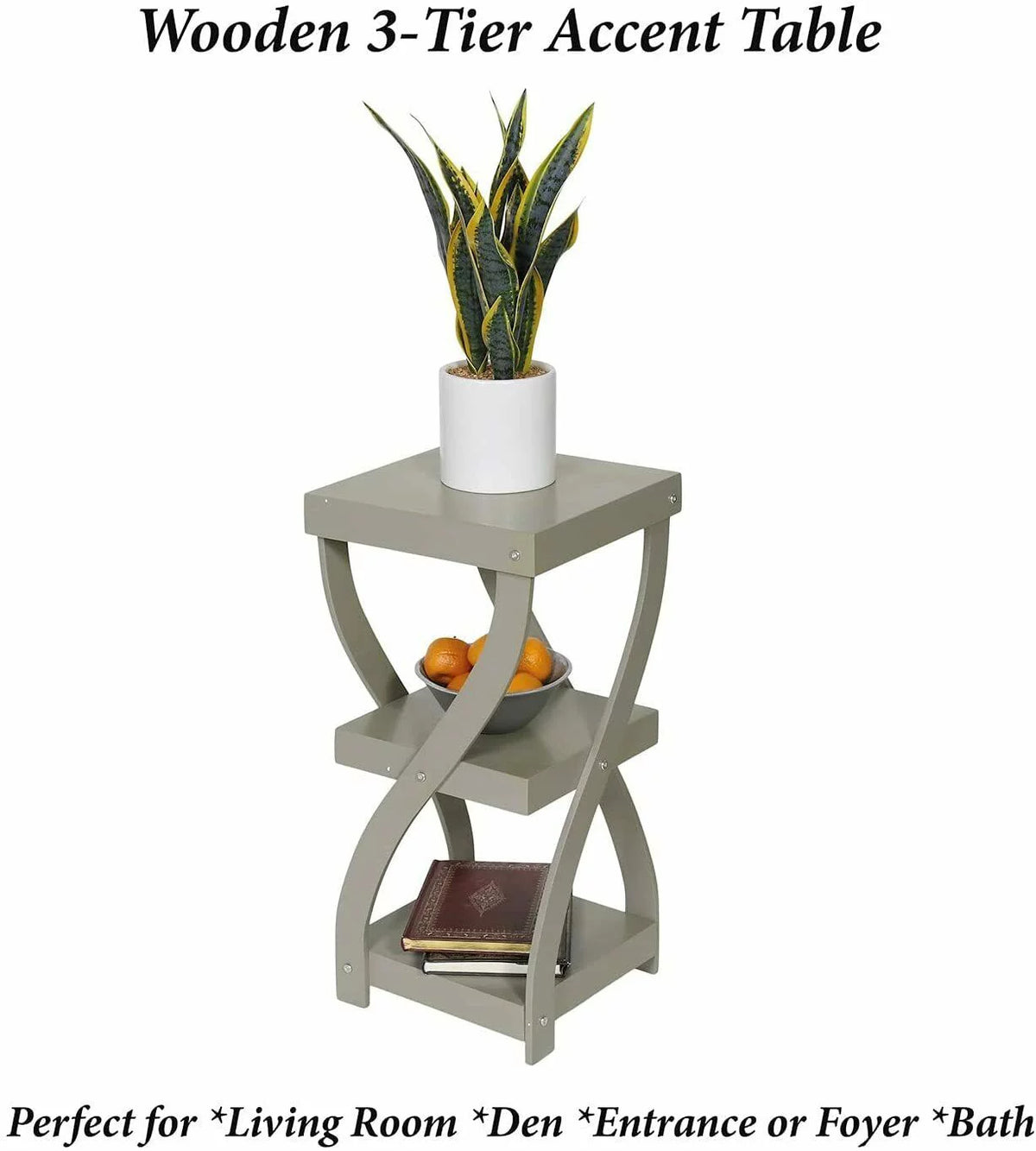 Gray 3 Tier Wooden Side Table with Shelves M46592