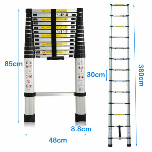 12.5ft 12 Steps EN131 Aluminium Extension Ladder H7555