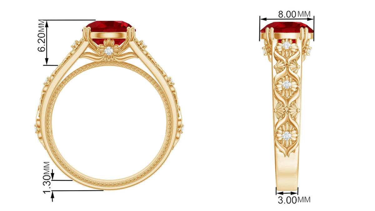 2.5 CT Lab Created Ruby and Moissanite Engagement Ring in Gold, 925 Sterling Silver L7915