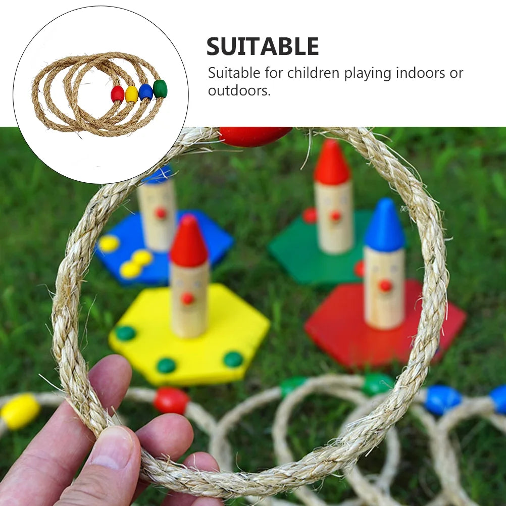 Throwing Ring Games Kids Toss Toy Outdoor Wooden Rope P3539