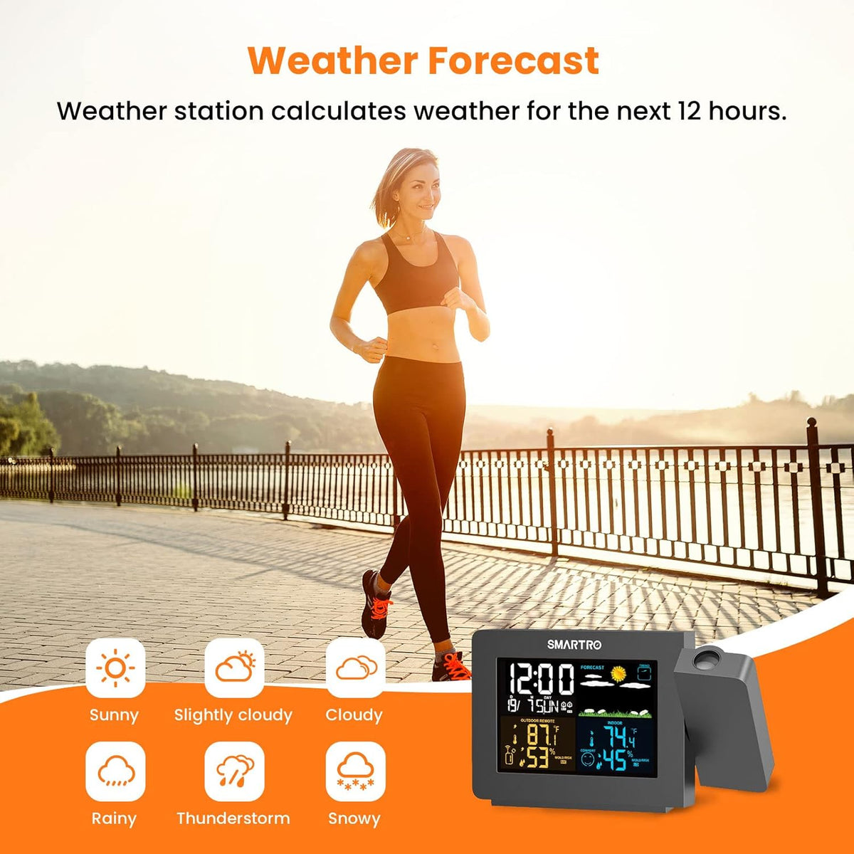 Projection Alarm Clock with Weather Station, Wireless Indoor Outdoor Thermometer, Temperature Humidity Monitor F95288