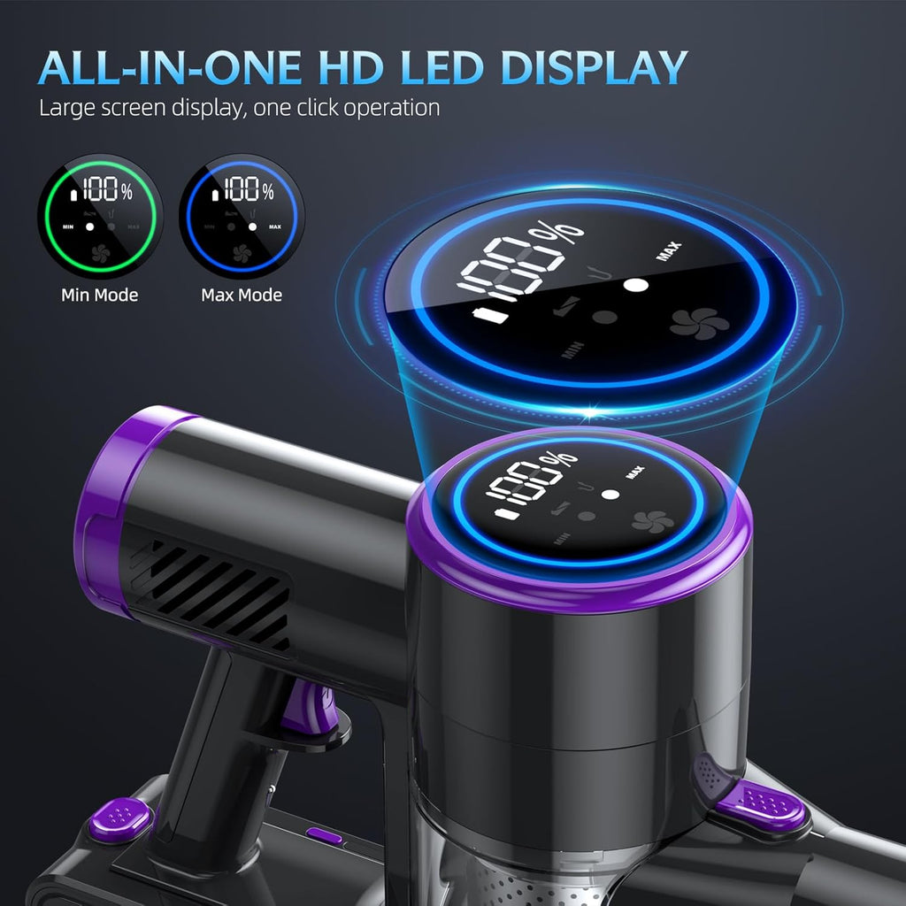 Cordless Stick Vacuum Cleaner with LED Display, 40Min Detachable Battery D5837