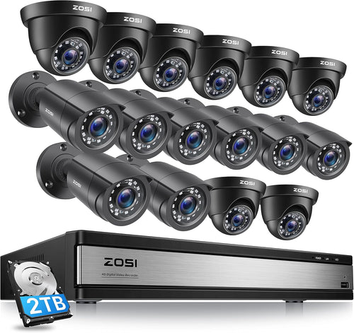 1080p 16 Channel Security Camera System with 2TB Hard Drive and 16 x 2MP Weatherproof Bullet Dome Camera D609