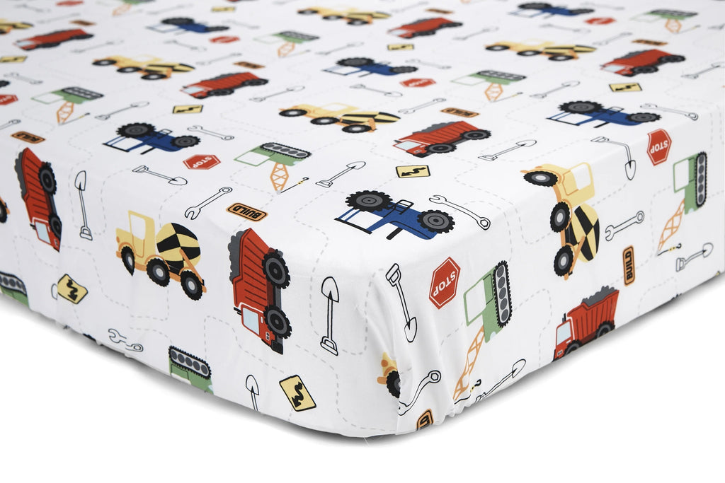 4 Pieces Construction Trucks Bedding Sets with Bedspread Fitted Sheet Flat Sheet Pillow Case M2230