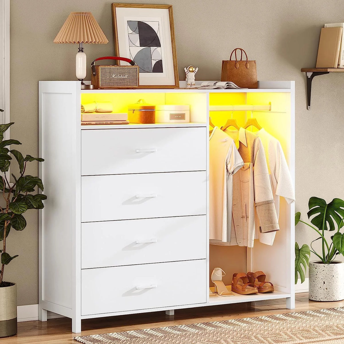 White 4 Drawer Dresser with Clothes Rail I30728