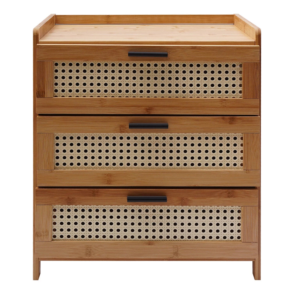 Bamboo Wood 3 Sliding Drawers Nightstand W946018
