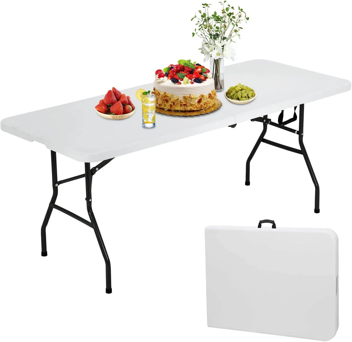 6ft Folding Plastic Table with Carrying Handle O83215