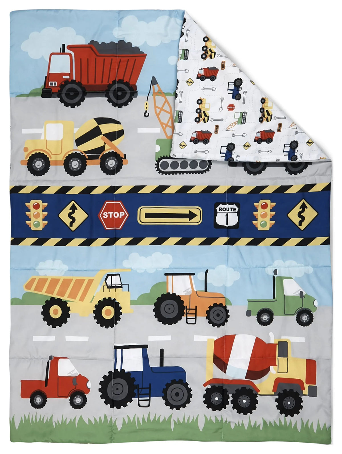 4 Pieces Construction Trucks Bedding Sets with Bedspread Fitted Sheet Flat Sheet Pillow Case M2230