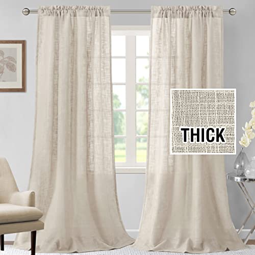 Natural Linen Blended Curtains 84 inches Long 2 Panel Sets A7497