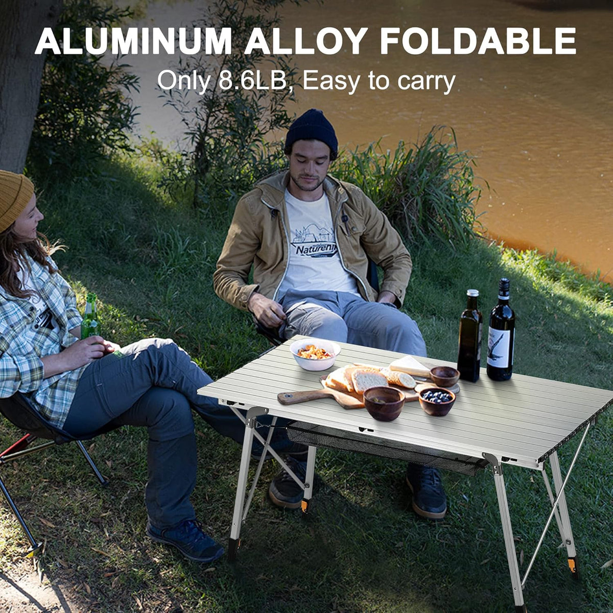 Folding Camping Table with Aluminum Legs Adjustable Height Roll Up Table with Mesh Layer S659