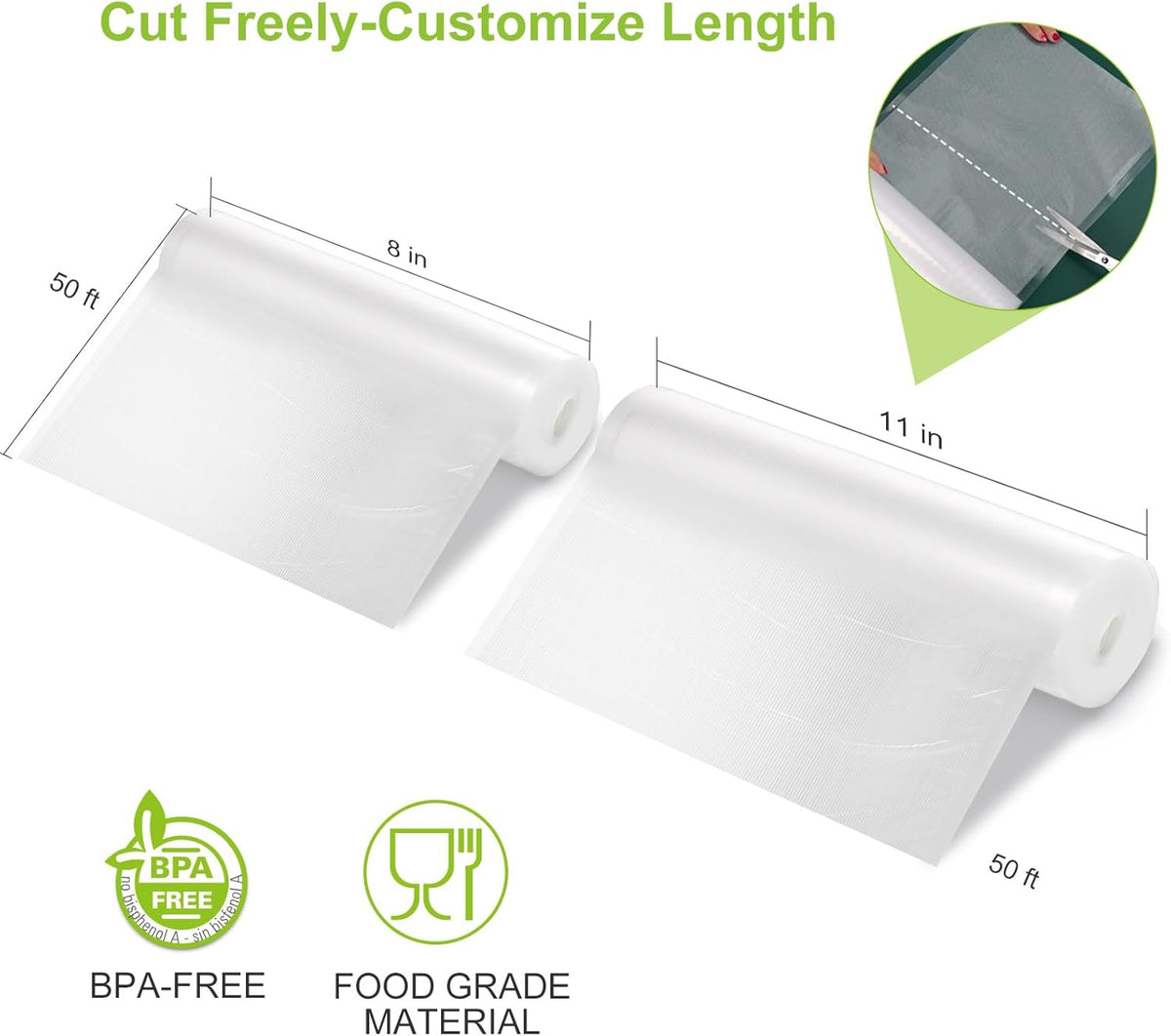 8" x 50' & 11" x 50' BPA Free Vacuum Food Sealer Bag Rolls B78729