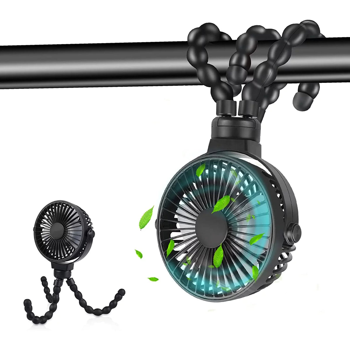 Portable Rechargeable Clip on Fan with Flexible Tripod Black V109036