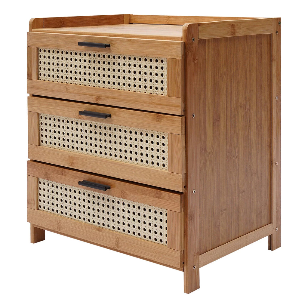 Bamboo Wood 3 Sliding Drawers Nightstand W946018