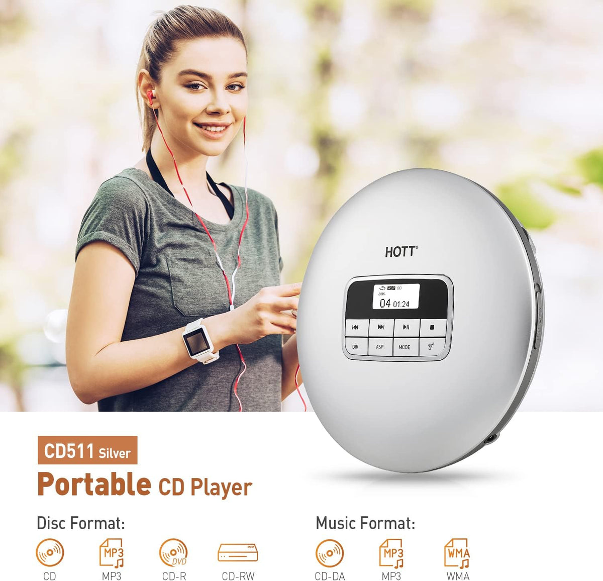 Portable CD Player with Anti-Skip Protection and Headphones A3275