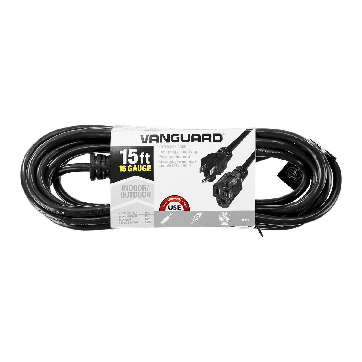 Black 15 ft. 16/3 Gauge Indoor/Outdoor Extension Cord E826367