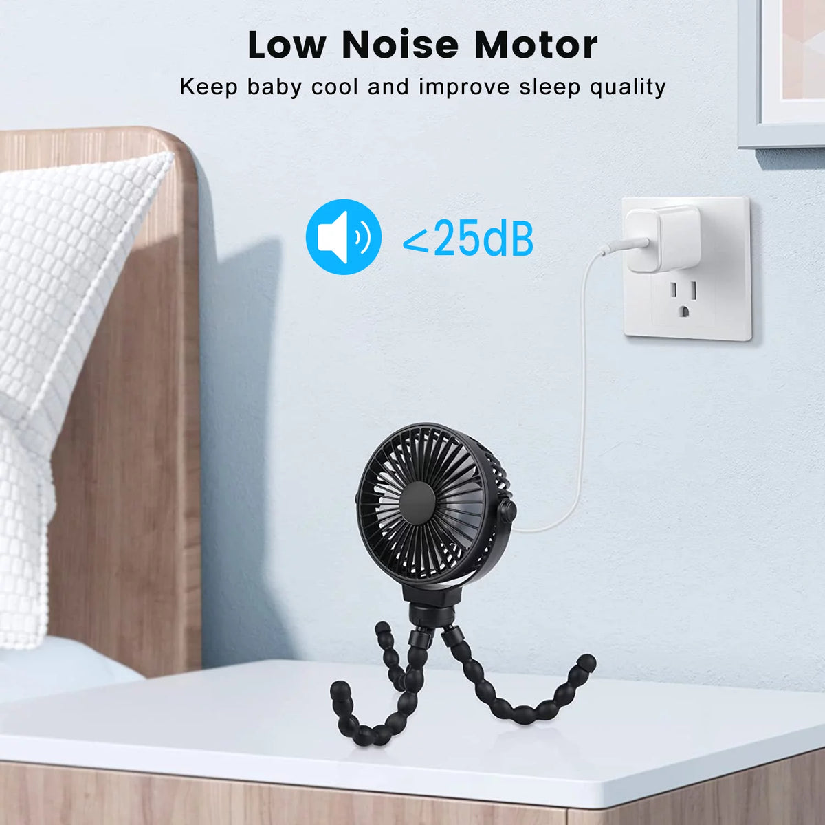 Portable Rechargeable Clip on Fan with Flexible Tripod Black V109036