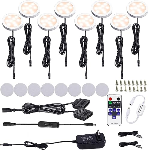 Black 8 Pack LED Puck Lights with RF Wireless Remote Control E867593