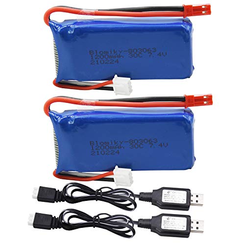 2 Pack 7.4V 1200mAH Lipo Battery Pack with JST Plug and Charger B69952