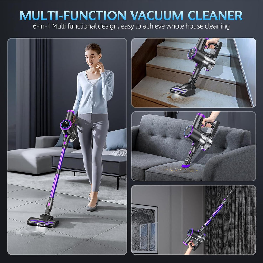 Cordless Stick Vacuum Cleaner with LED Display, 40Min Detachable Battery D5837