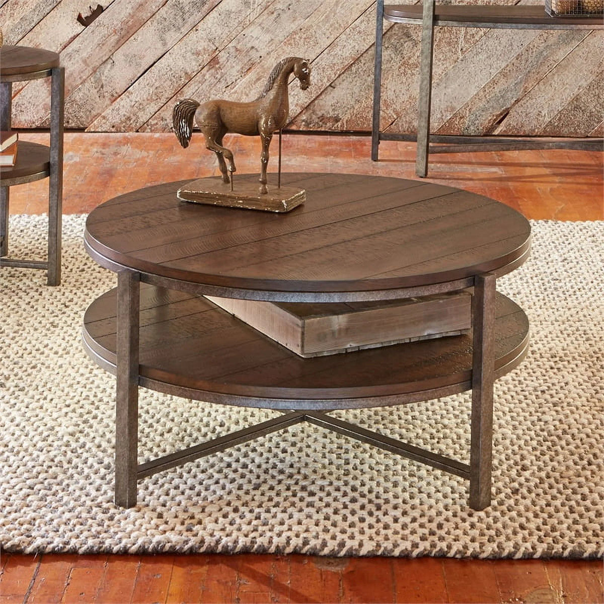 Brown Wood Round Cocktail Table T21793