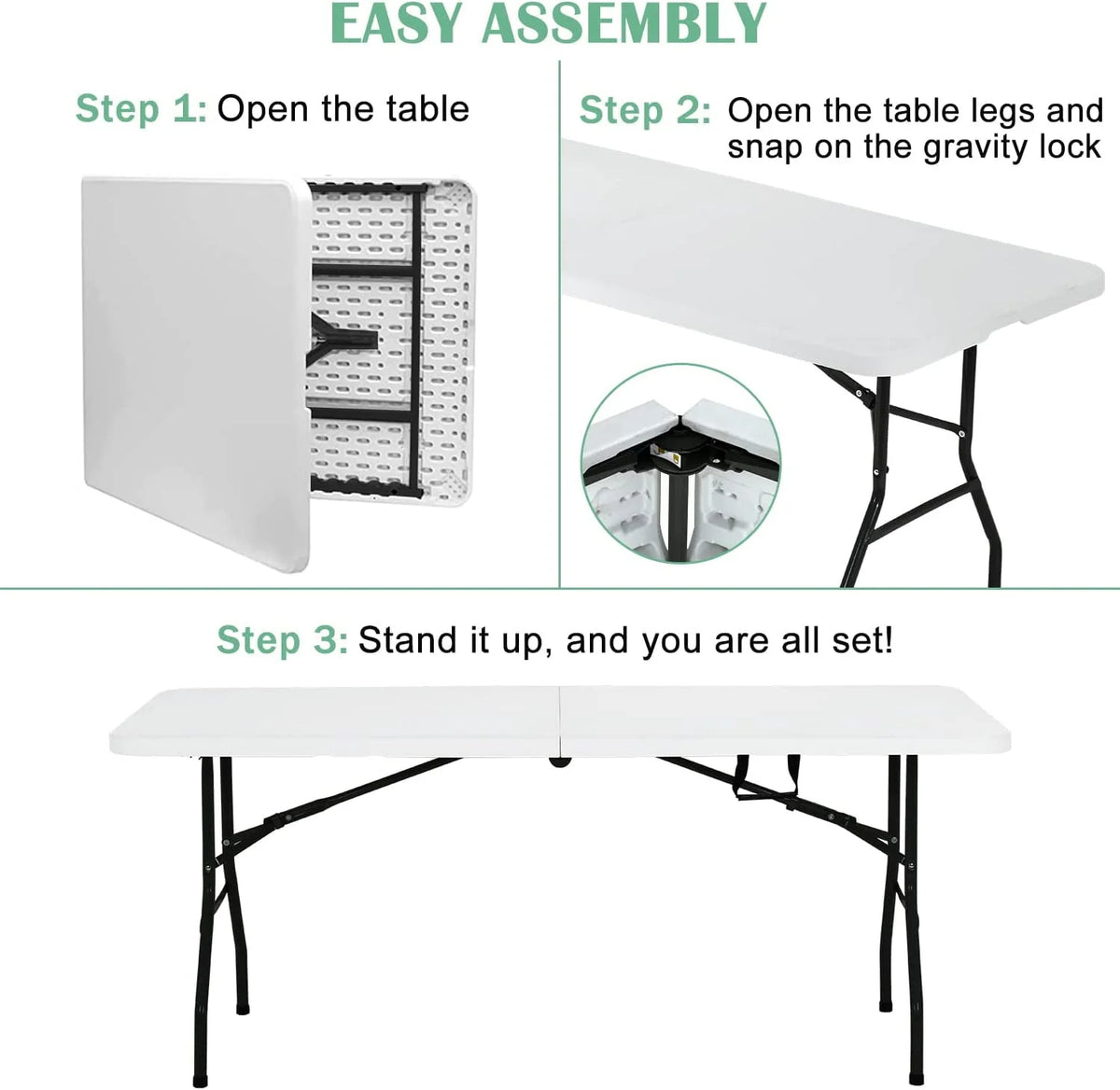 6ft Folding Plastic Table with Carrying Handle O83215