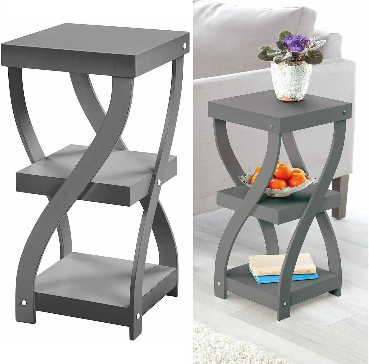 Gray 3 Tier Wooden Side Table with Shelves M46592