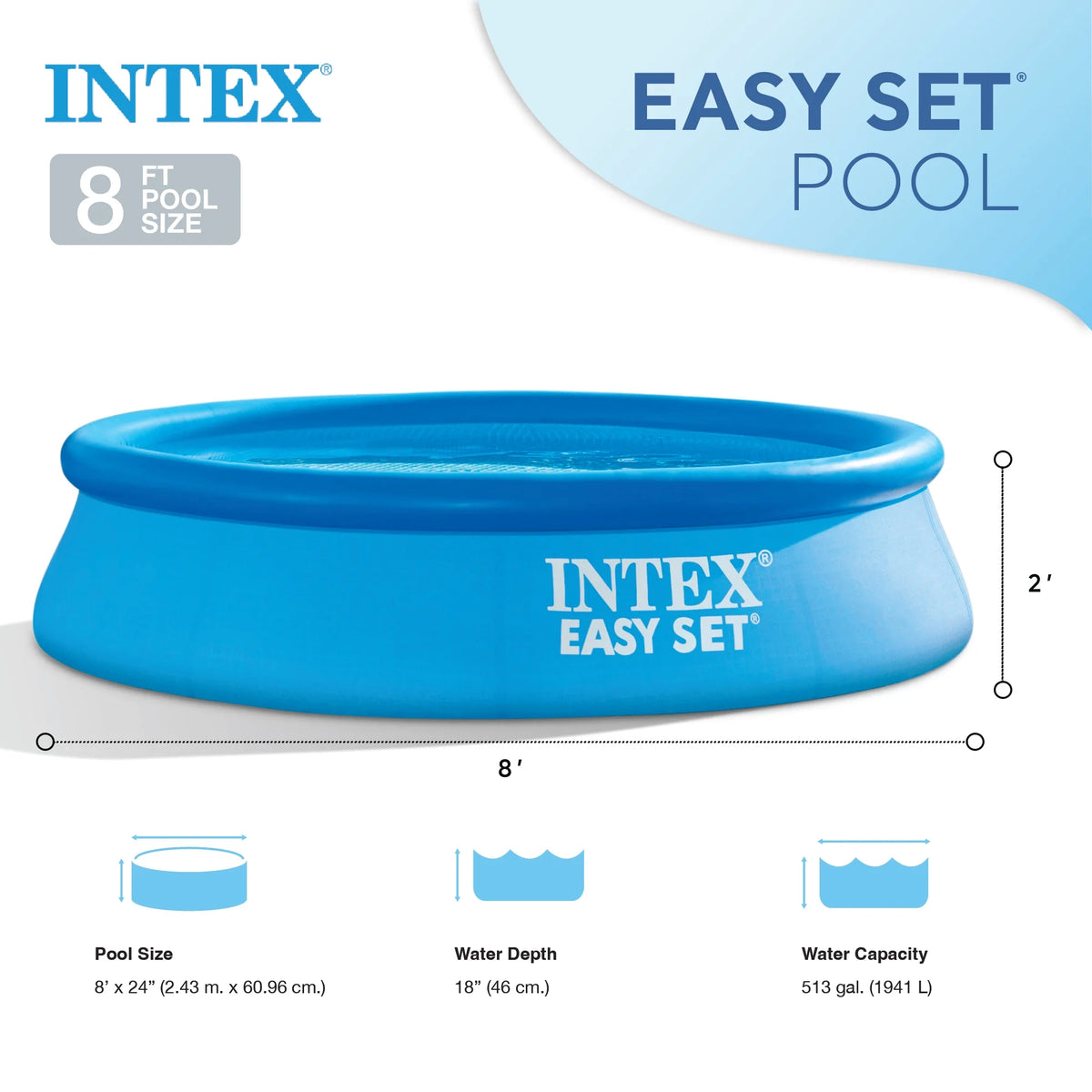 Blue 24 in. x 8 ft. Inflatable Swimming Pool K7909