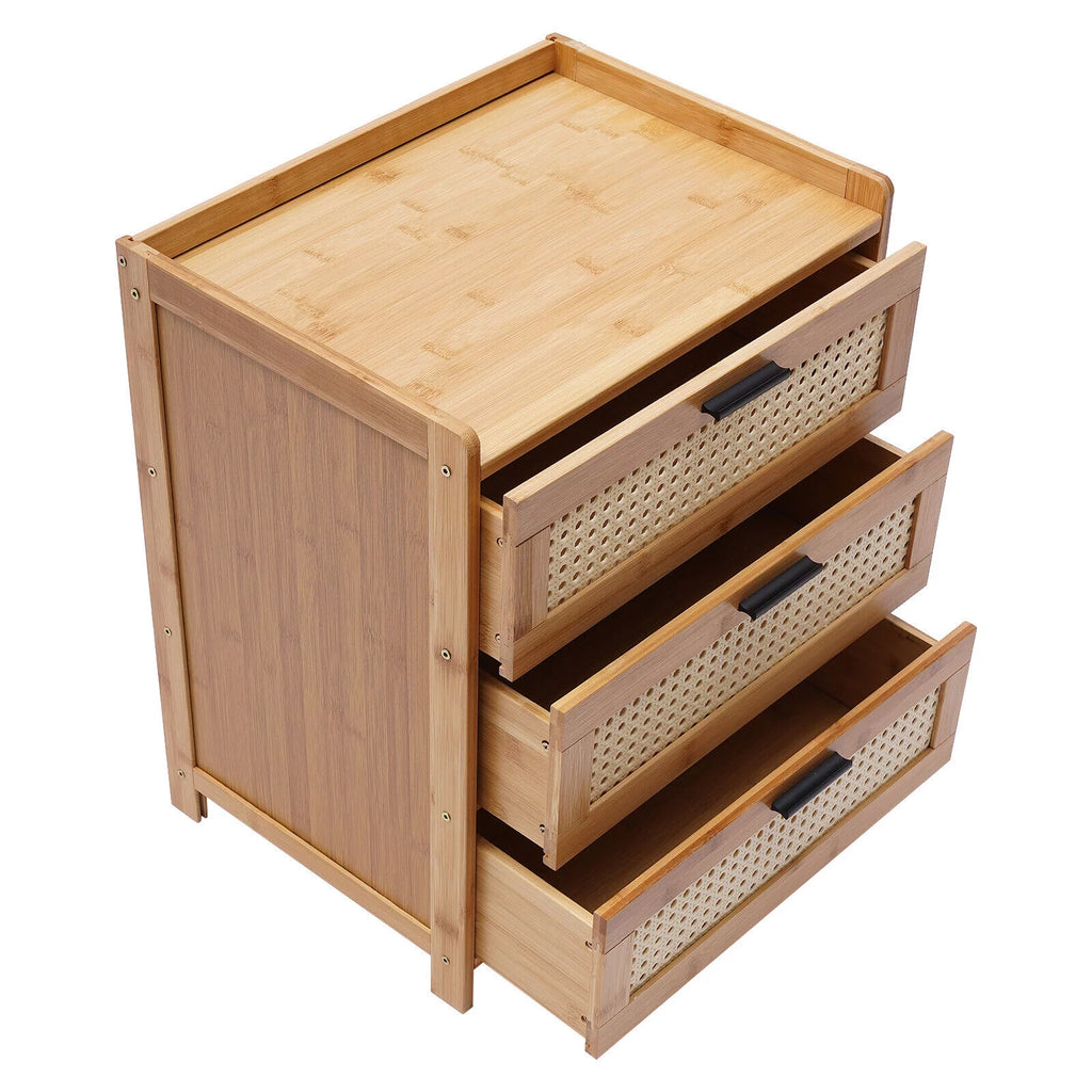 Bamboo Wood 3 Sliding Drawers Nightstand W946018