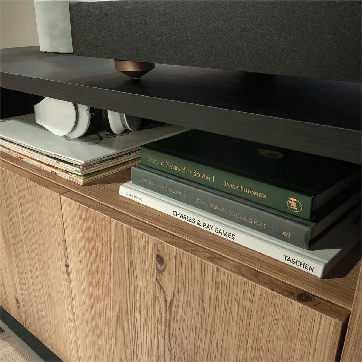 Modern TV Stand with Doors, for TVs up to 70", Raven Oak Finish L851