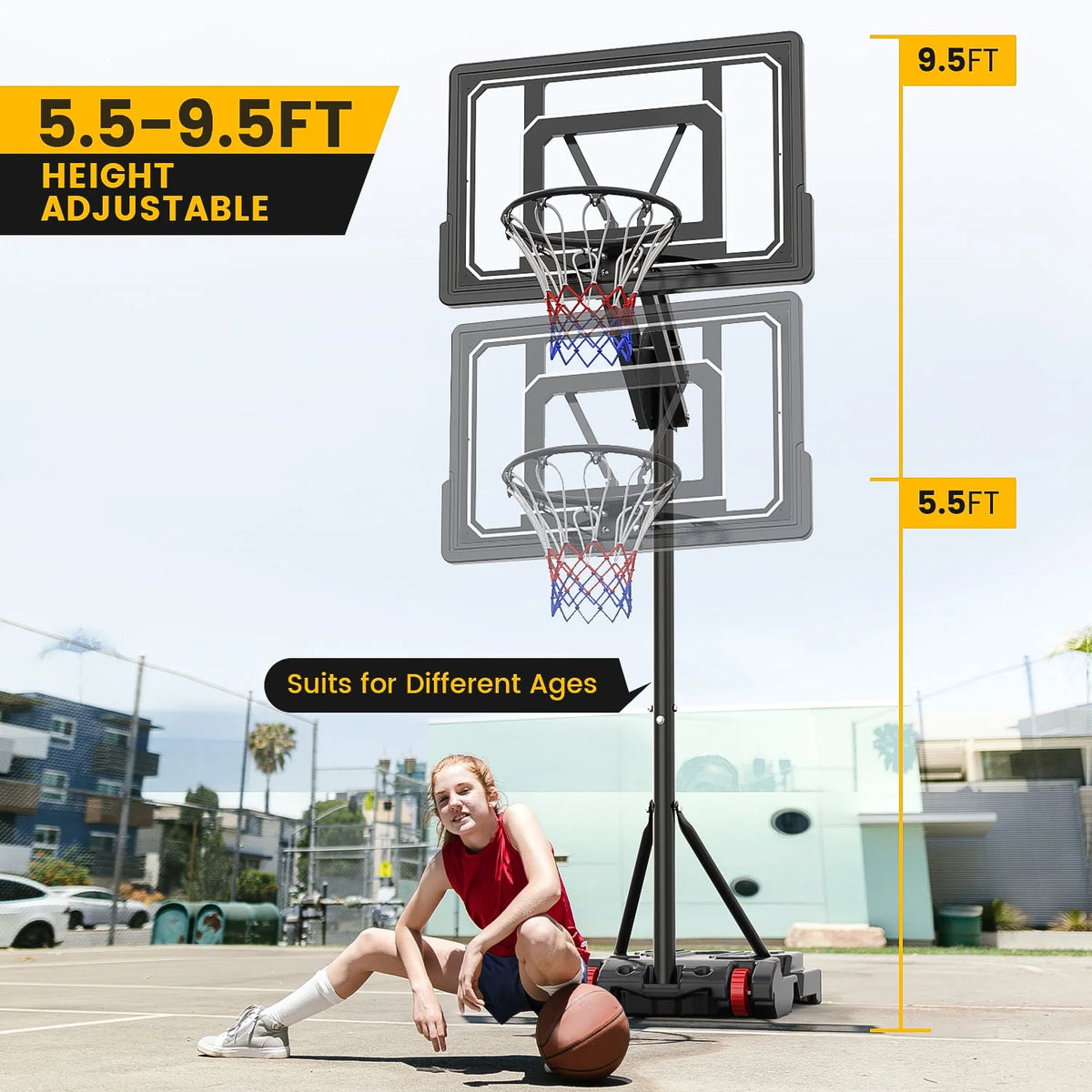 Portable Basketball Hoop & Goal System 5.5 - 9.5 ft. Adjustable J47958
