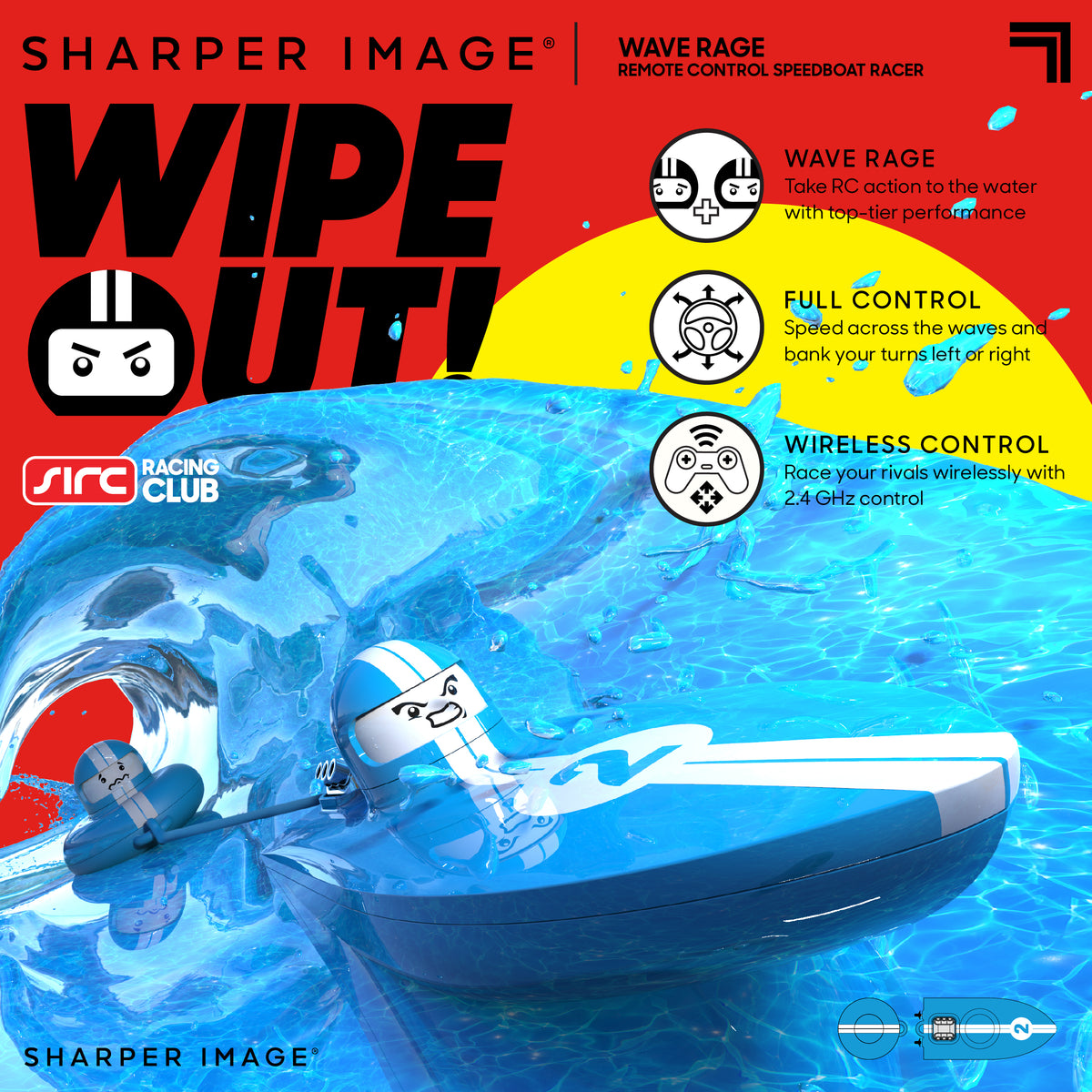 Blue Wireless Rechargeable Bumper Boat with Tow Rider Z105085