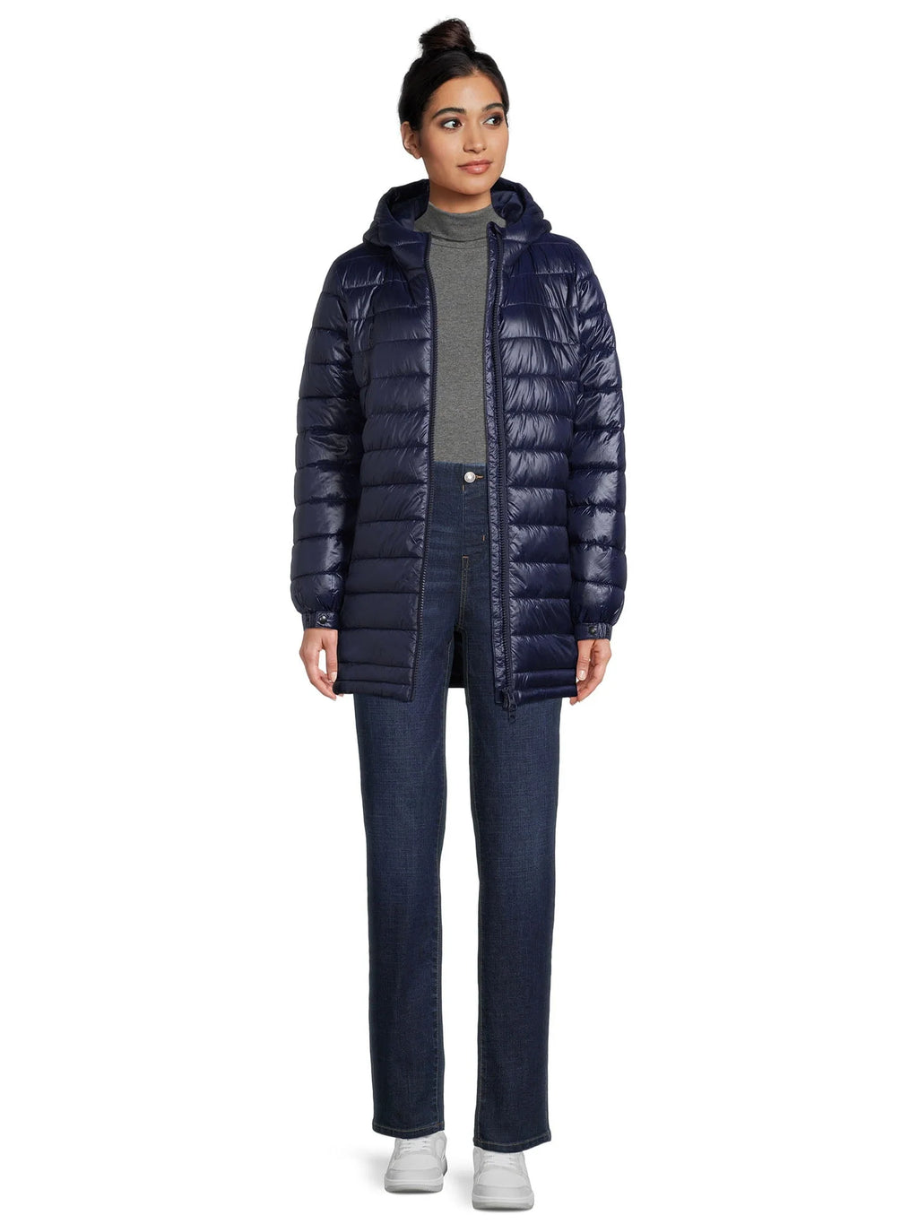 Women's Hooded Mid Length Puffer Jacket Y596336
