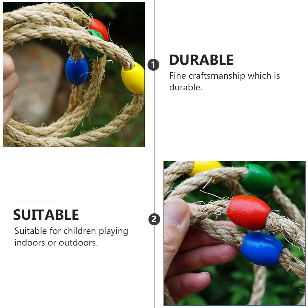 Throwing Ring Games Kids Toss Toy Outdoor Wooden Rope P3539