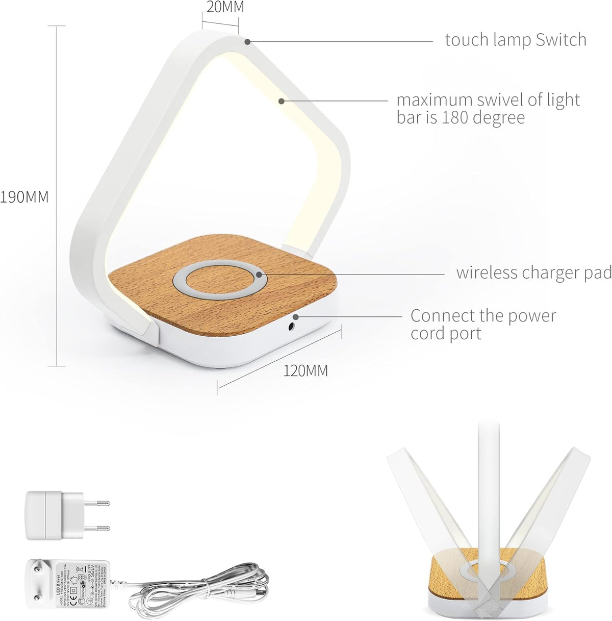 LED Bedside Lamp with Wireless Charger Z20624