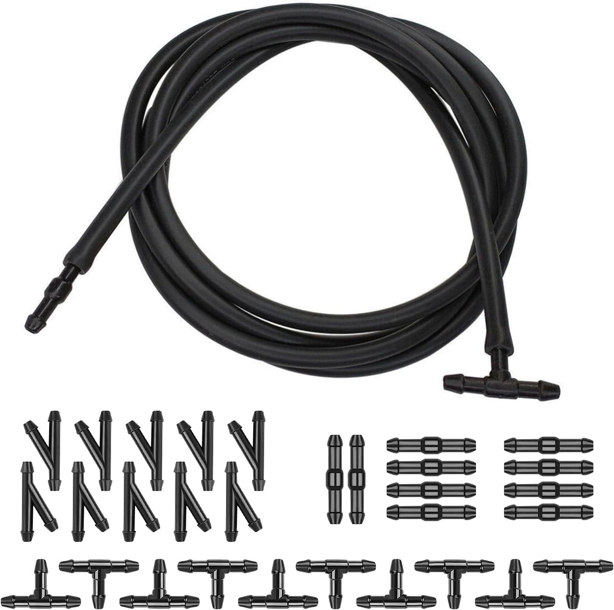 30 PCS Car Windshield Washer Hose Kit, 13Ft Rubber Washer Hose & 3 Type Hose Connectors (Black) D267890