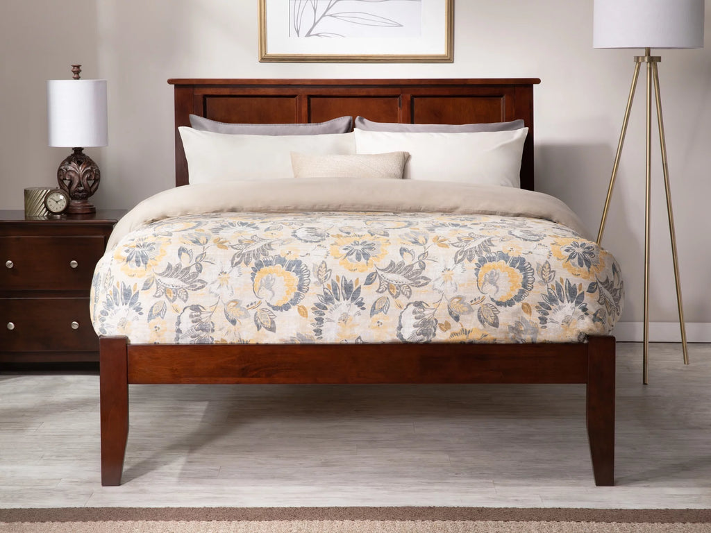 Walnut Full Solid Wood Platform Bed with Panel Headboard W73121