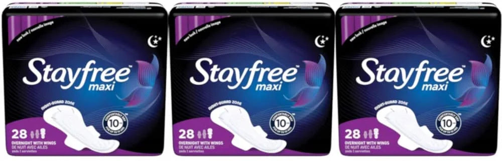 Overnight Maxi Pads With Wings 28 Each (Pack of 3) J4089