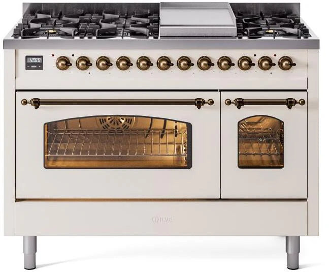 48 Dual Fuel Propane Gas Range in Antique White with Bronze Trim B680811