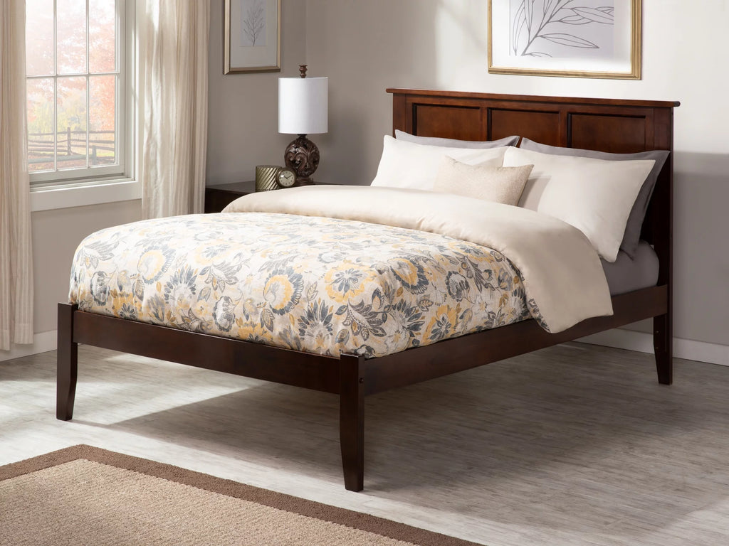 Walnut Full Solid Wood Platform Bed with Panel Headboard W73121