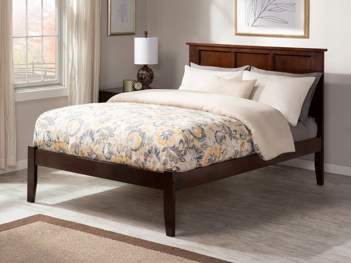 Walnut Full Solid Wood Platform Bed with Panel Headboard W73121